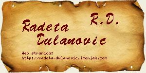 Radeta Dulanović vizit kartica